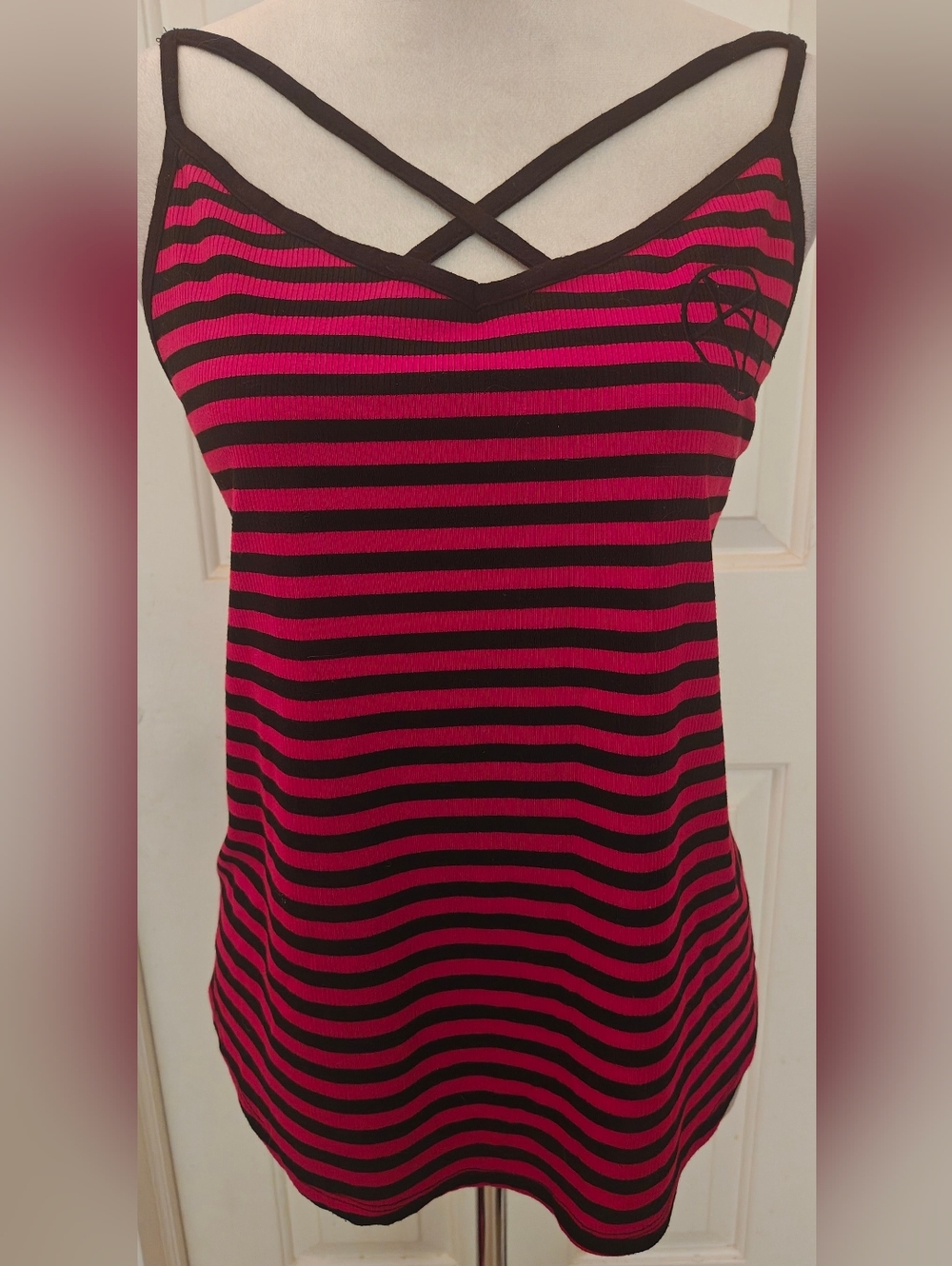 Hot Topic Red & Black Stripe Pentagram Girl Strappy Tank Top.